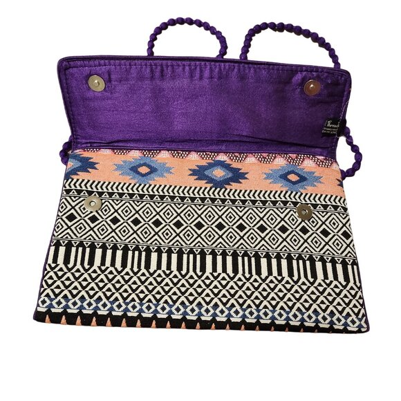Colorful Sacred Threads Boho Clutch Purse With Beaded Strap & Embroidered Patter - Picture 7 of 10